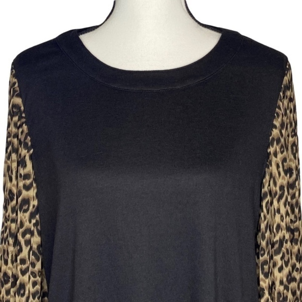 Entro Top Solid Black And Leopard Print Pleated S… - image 2